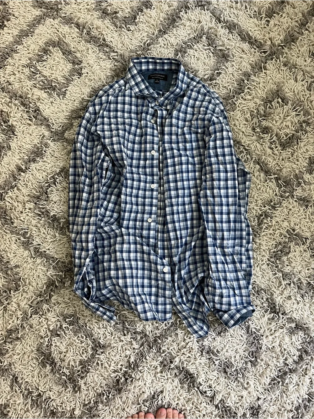 Banana Republic Blue and White Plaid Button-Down Shirt